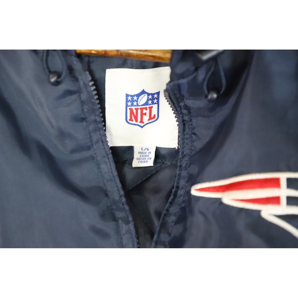 Vintage NFL Windbeaker Jacket Mens L Blue New England Patriots Full Zip Hodded - Picture 3 of 8